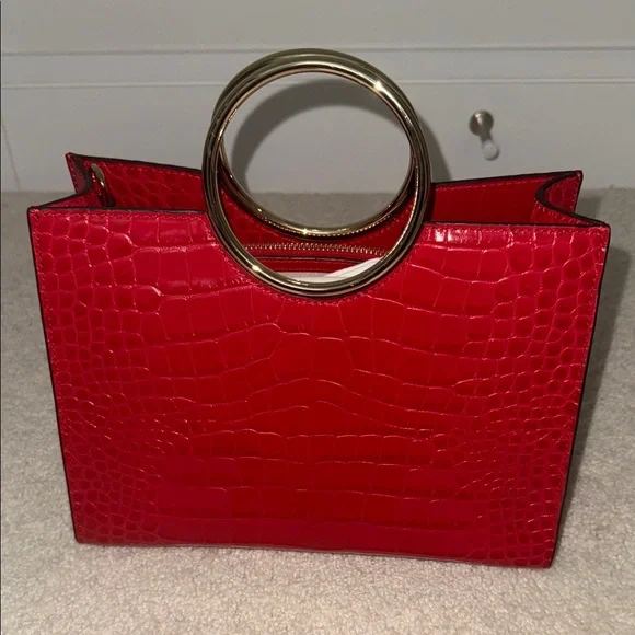 Kate Spade Red Croc-Embossed Tote with Gold Handles - Picture 5 of 12